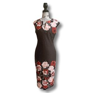 New York & Company Polka Dot Floral Midi Bodycon Dress